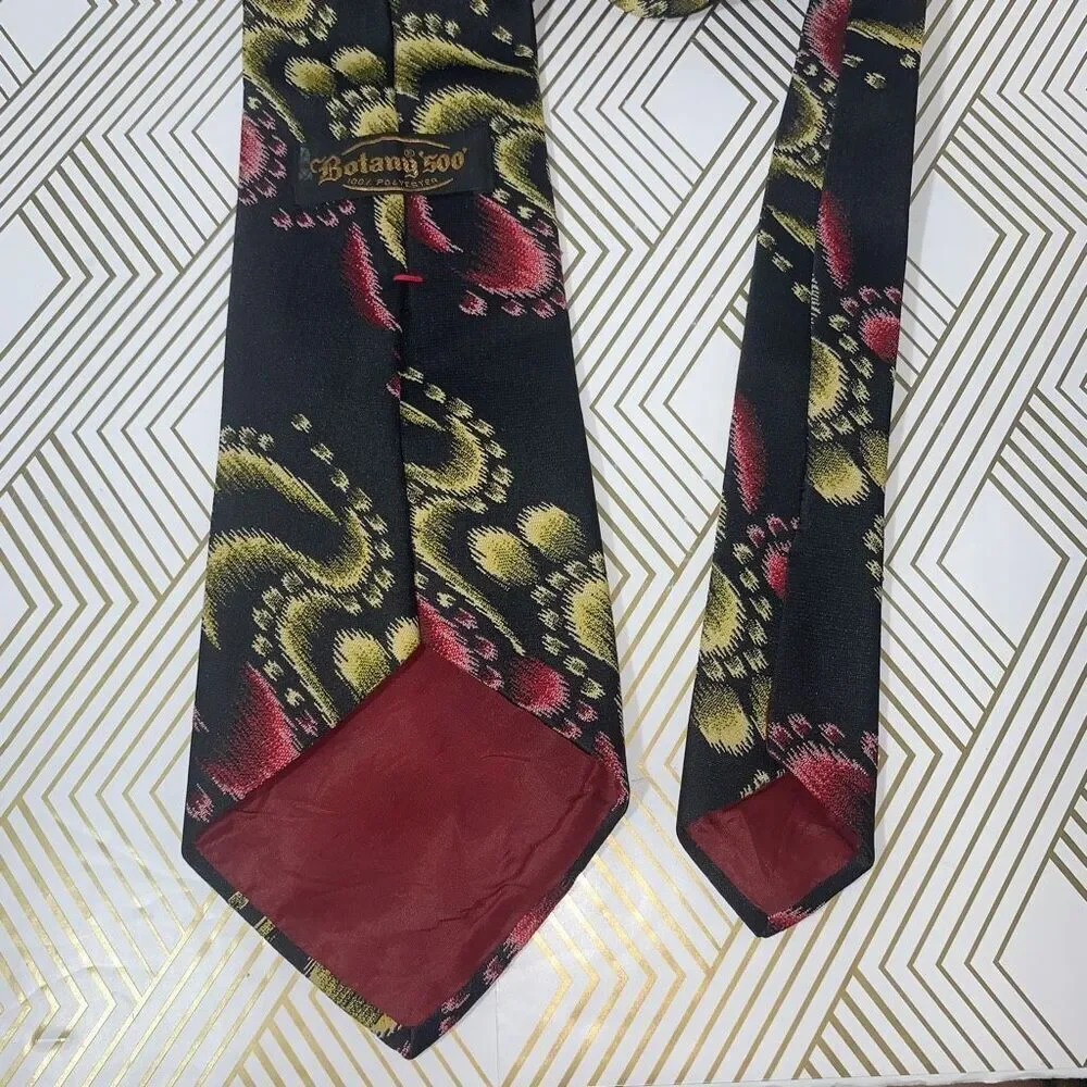 Botany 500 Mens‎ Geometric Wave Print Neck Tie Black Pink Green Pattern Necktie